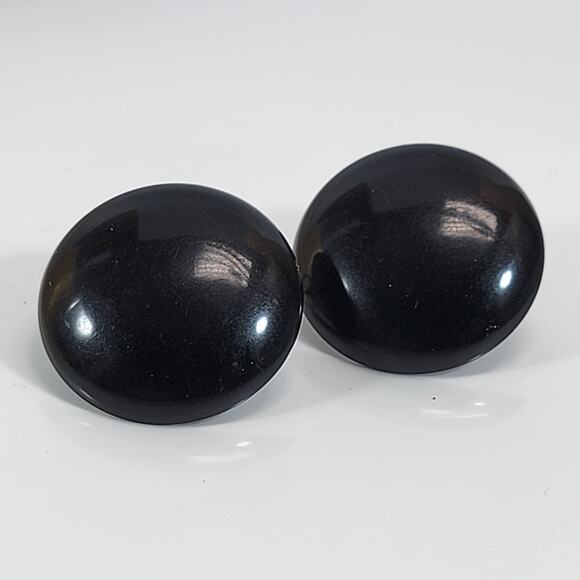 Black Glossy Enamel Button Stud Earrings, Sleek Minimalist Design, Modern Chic - Picture 1 of 10